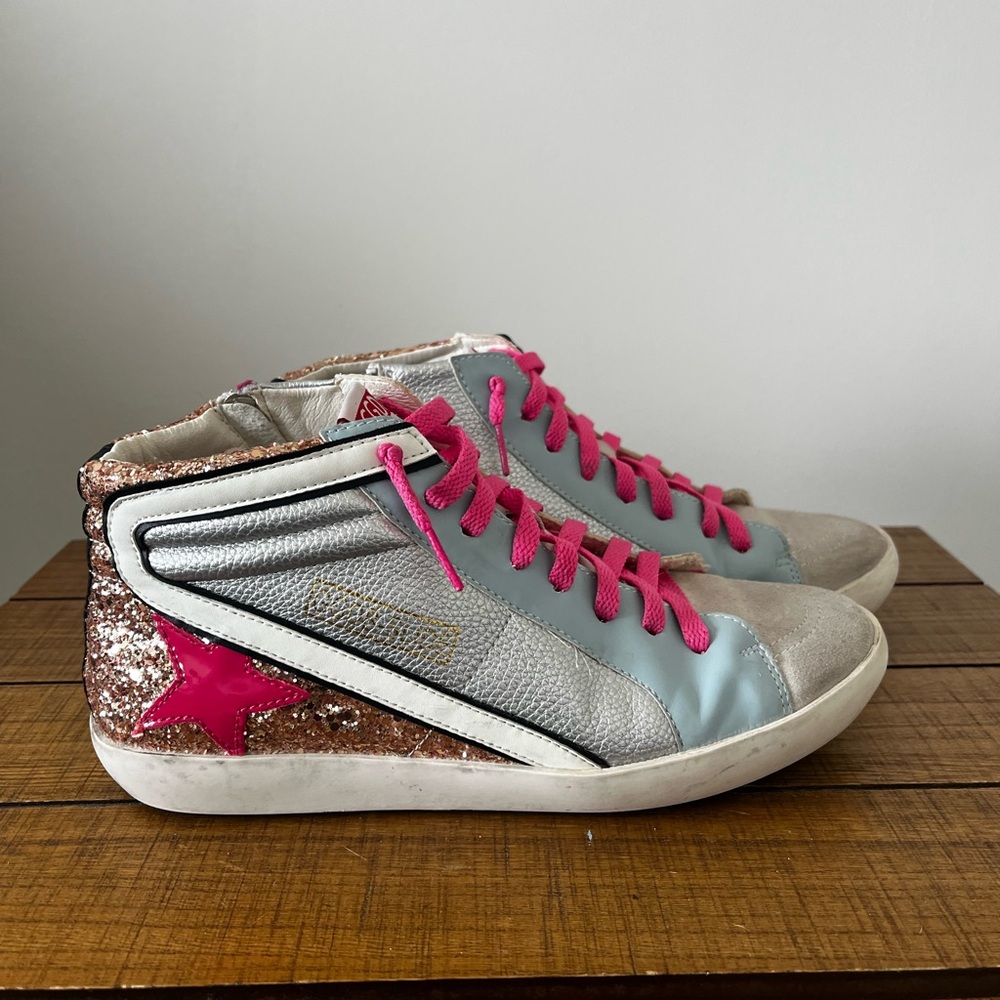 Golden Goose Silver and Pink Glitter Sneakers